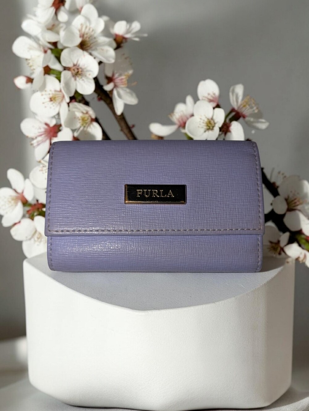 Furla Lavender Key Wallet in Textured Saffiano Leather